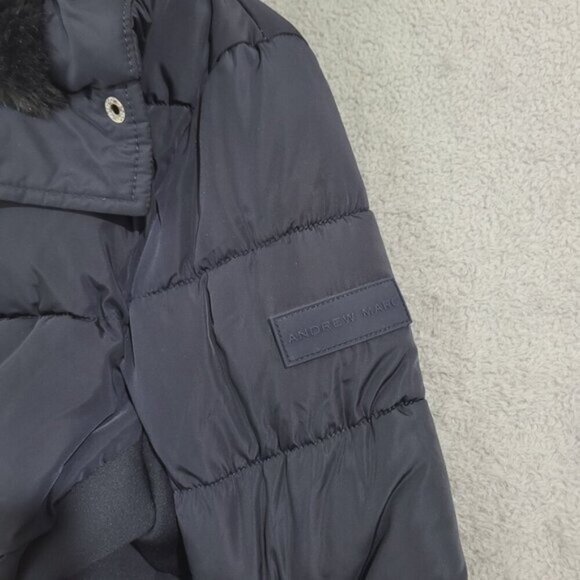 NEW Andrew Marc Womens M Hooded Quilted Puffer Coat With Faux Fur Trim - Picture 9 of 10
